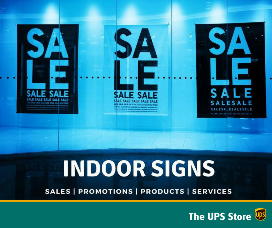 TheUPSStore5637's tweet photo. Did you know we can create and print indoor signage for your business? Perfect for sales, promoting services and products, and even displaying artwork. #marketing https://t.co/qEfBrcR6sD