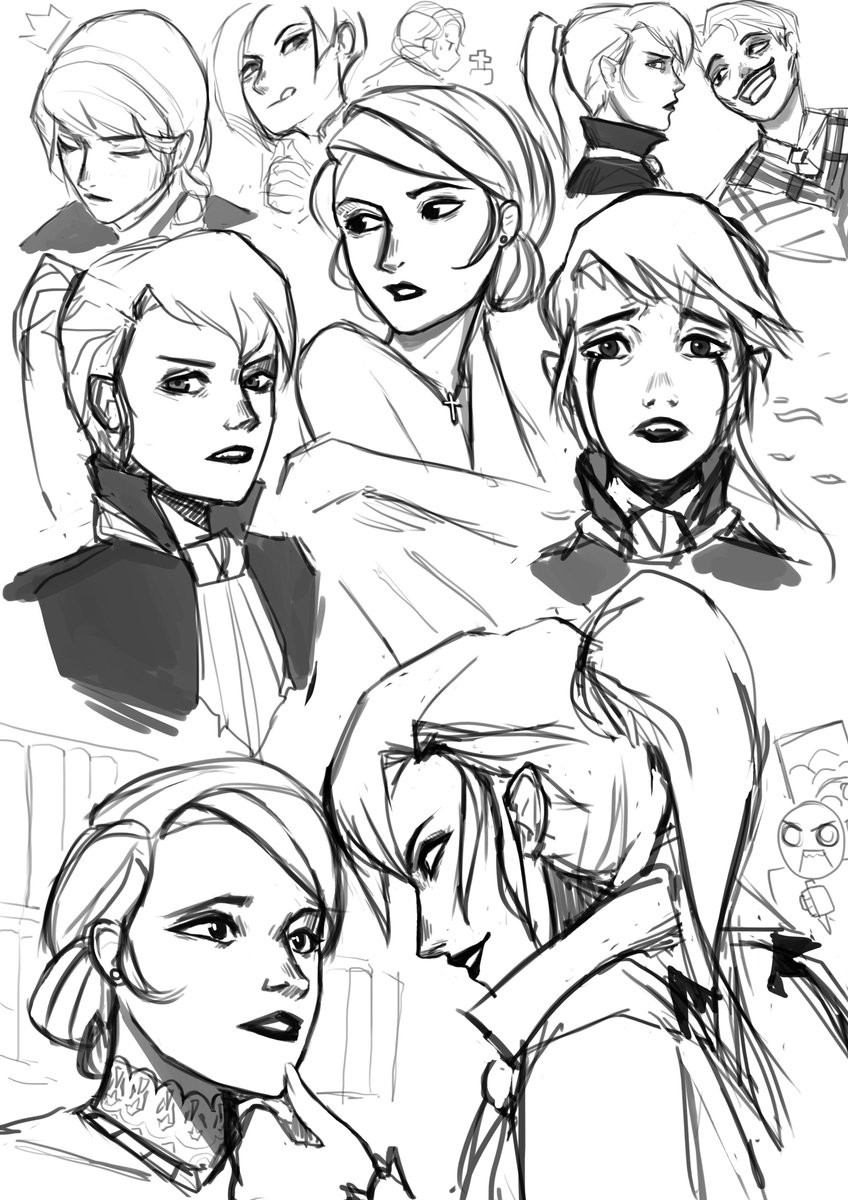 Some sketches I did a while ago that I decided to clean up. Something about a vampire falling in love with a girl that has a self destructive personality in the late 1800s. ?? 