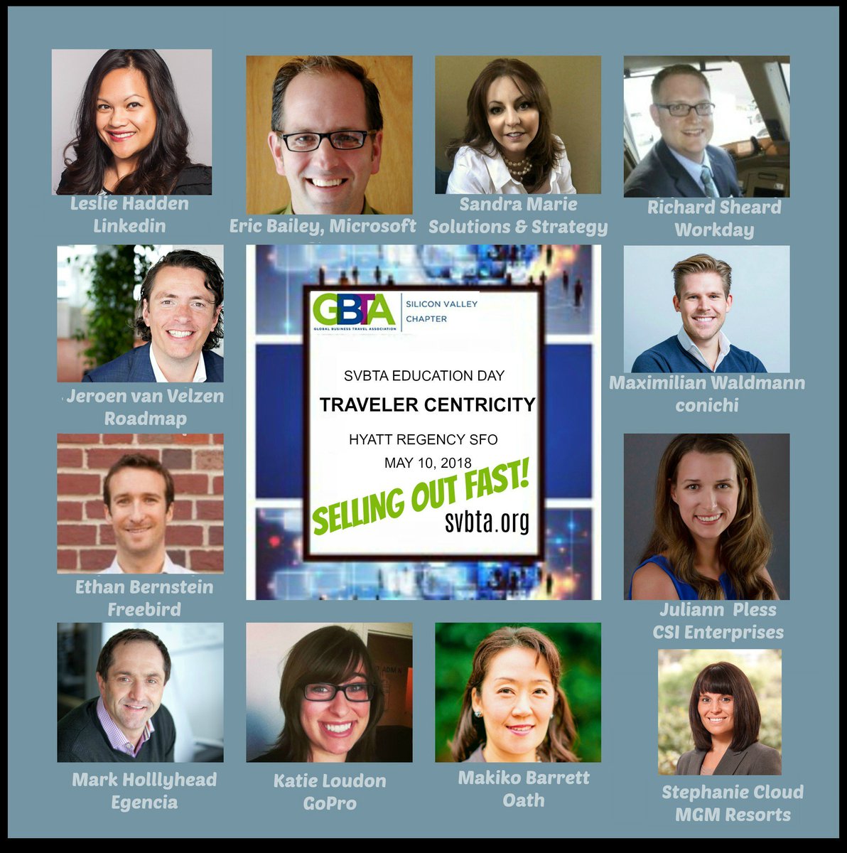 gbta_siliconv's tweet photo. #FridayFeeling! Less than 2 Weeks until SVBTA's Education Day "Traveler Centricity"! Many thanks to our Sponsors! This year's SVBTA Education Day on May 10th promises to deliver insight and expertise which our members & guests find of great value. More info: sponsorship@svbta.org https://t.co/wD0QB7fApO