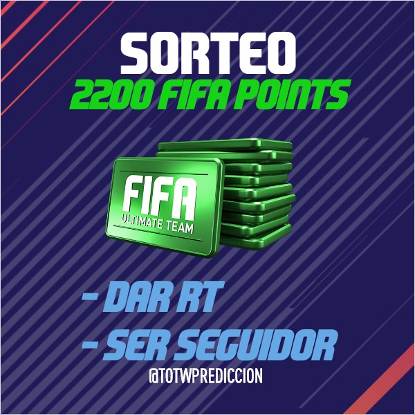 TOTWprediccion's tweet image. 🔥 ¡SORTEO 2.200 FIFA POINTS PARA TODAS LAS PLATAFORMAS! 🔥

¡Ya están aquí los TOTS! ¡No vienen nada mal unos FIFA Points! 💥😉

Requisitos:

▶️ Dar RT 🔁

▶️ Ser seguidor ✅

✌🏻¡Mucha suerte a todos! ✌🏻

Ganador el 11/05/2018 🗓️