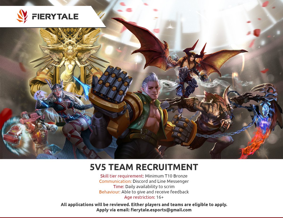 FIERYTALEGaming's tweet photo. We're looking for high skilled players willing to work together to join the VGL under the banner of @FieryTaleSports 

Apply via email: fierytale.esports@gmail.com
or Discord-Server: https://t.co/sDstTHAYVf 

@vainglory @vaingloryesport @ShatterTheVain @VaingloryDE @VaingloryES https://t.co/Oa5Sn5rxUs