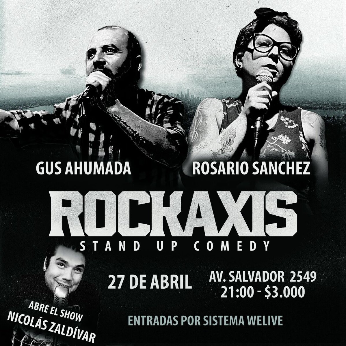 alfaxis's tweet photo. Hoy imperdible en @rockaxiscontodo Casa Estudio Stand Up Comedy Night con la Rosario Sánchez alias @dinamitasanchez y los capos de @Gus197 y @Nicofanumaxis.  21 hrs, sea puntual pliz https://t.co/7bw9oBCI9v