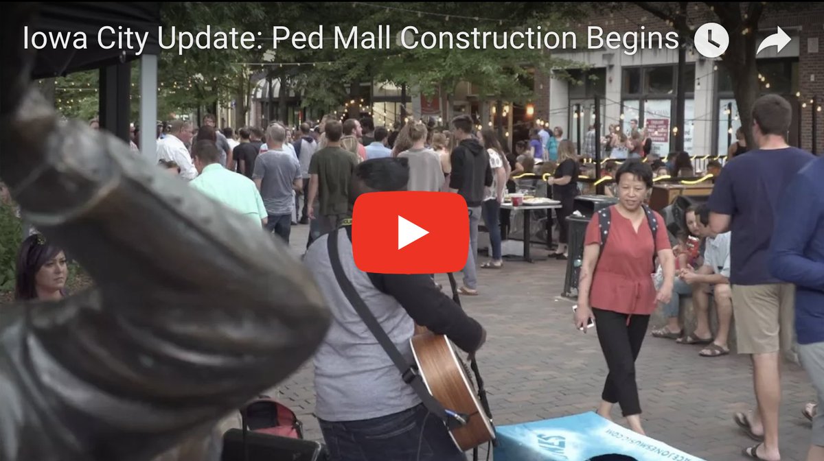 CityOfIowaCity's tweet photo. Construction on the Pedestrain Mall begins this week. Watch #IowaCityUpdate to learn more about the improvements being made and the project timeline. 👷🏽♀️🚧 #PedProject
https://t.co/3Eqq9OVePp https://t.co/EONnupp5s7