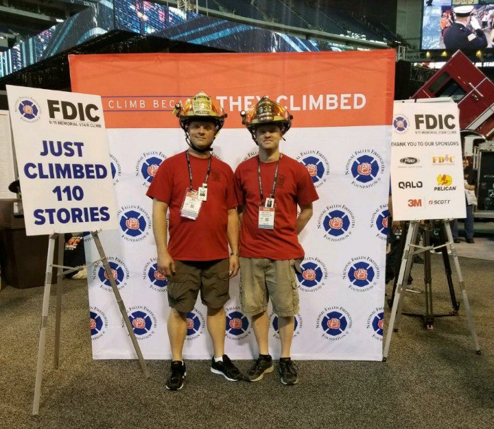 benpeetz's tweet photo. About 2,200 steps later, the sixth @FDIC stair climb is complete for the Peetz brothers! @NFFF_News #FDIC2018 #NeverForget https://t.co/jJ5jYYfxqi