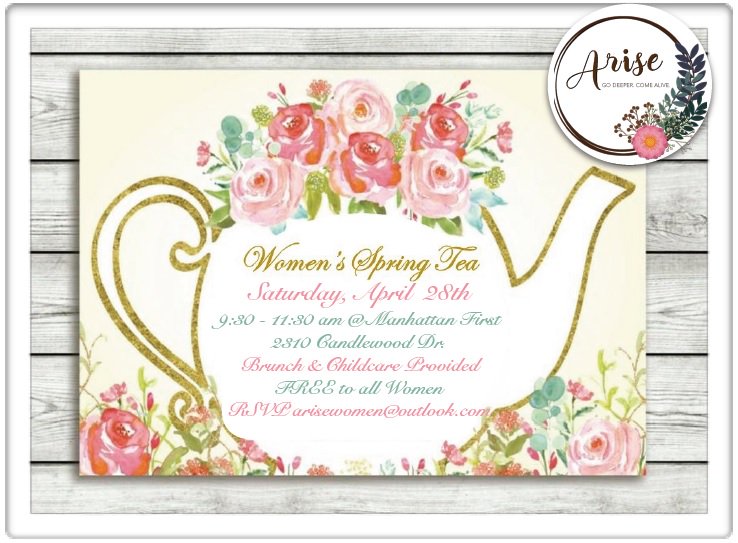 ppatkansasstate's tweet photo. Tomorrow morning PP KSU will end our week of events with a "Group Outing" trip to Arise Women Spring Tea! Come be inspired and challenged in your relationship with Jesus! Childcare provided!
Let us know if you want to carpool by DM https://t.co/bjYdQAnS9M