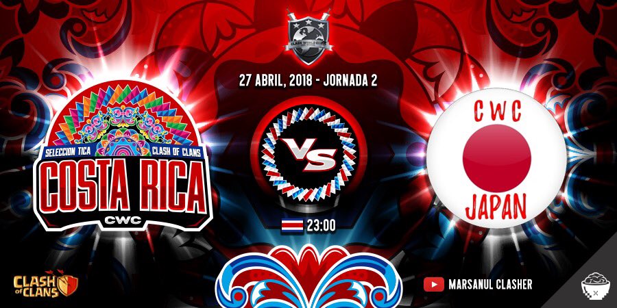 🔊Segunda Jornada <a href="/ClashWorldCup/">Clash World Cup</a> 

Vive este Viernes una noche🌜de coc 😍
Nuestros Jugadores ya están listos❤️💪🏽

April 27
Costa Rica 🇨🇷 vs Japón 🇯🇵 
Preparation From  22:00 To 23:00 🇨🇷 
Battle From 23:00 To 01:00 🇨🇷 

#VamosTicos #PuraVida 😎🤙🏽