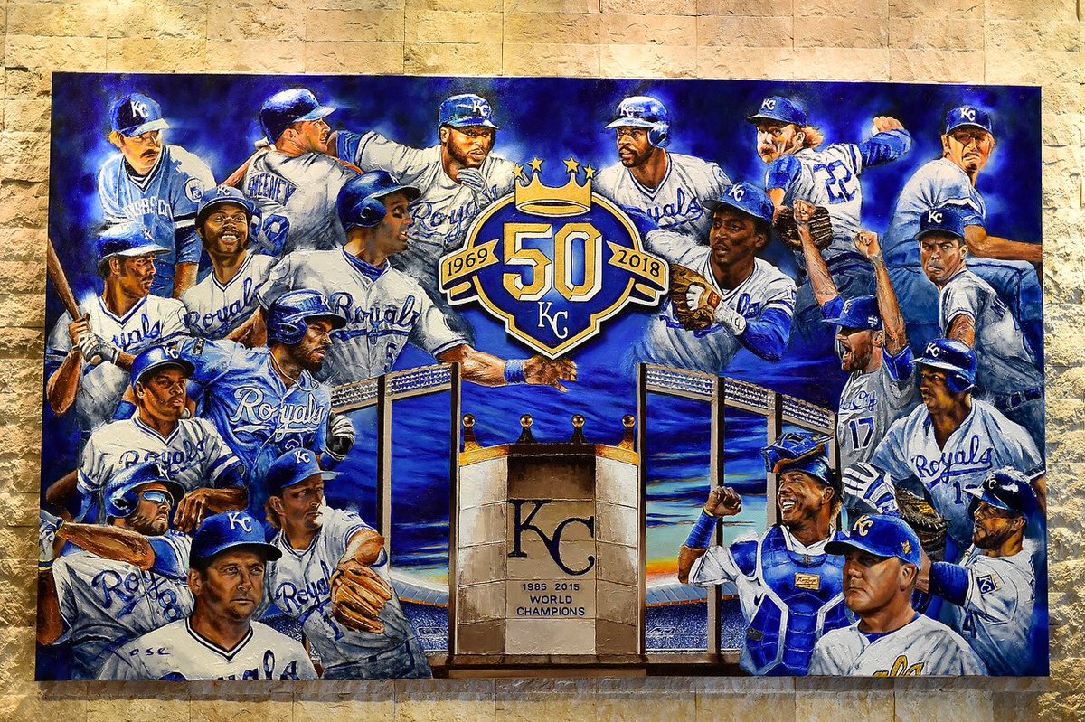 Kansas City Royals We Re Honoring Our Royals50 Season With A New Painting In Our Gate C Lobby The Art Was Painted By Kansas City Artist William Rose And Depicts Many