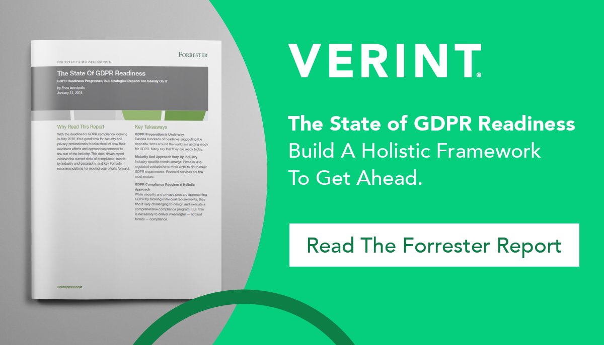 The State of GDPR Readiness. Build A Holistic Framework To Get Ahead. Read The Forrester Report. 
tinyurl.com/GDPRReport