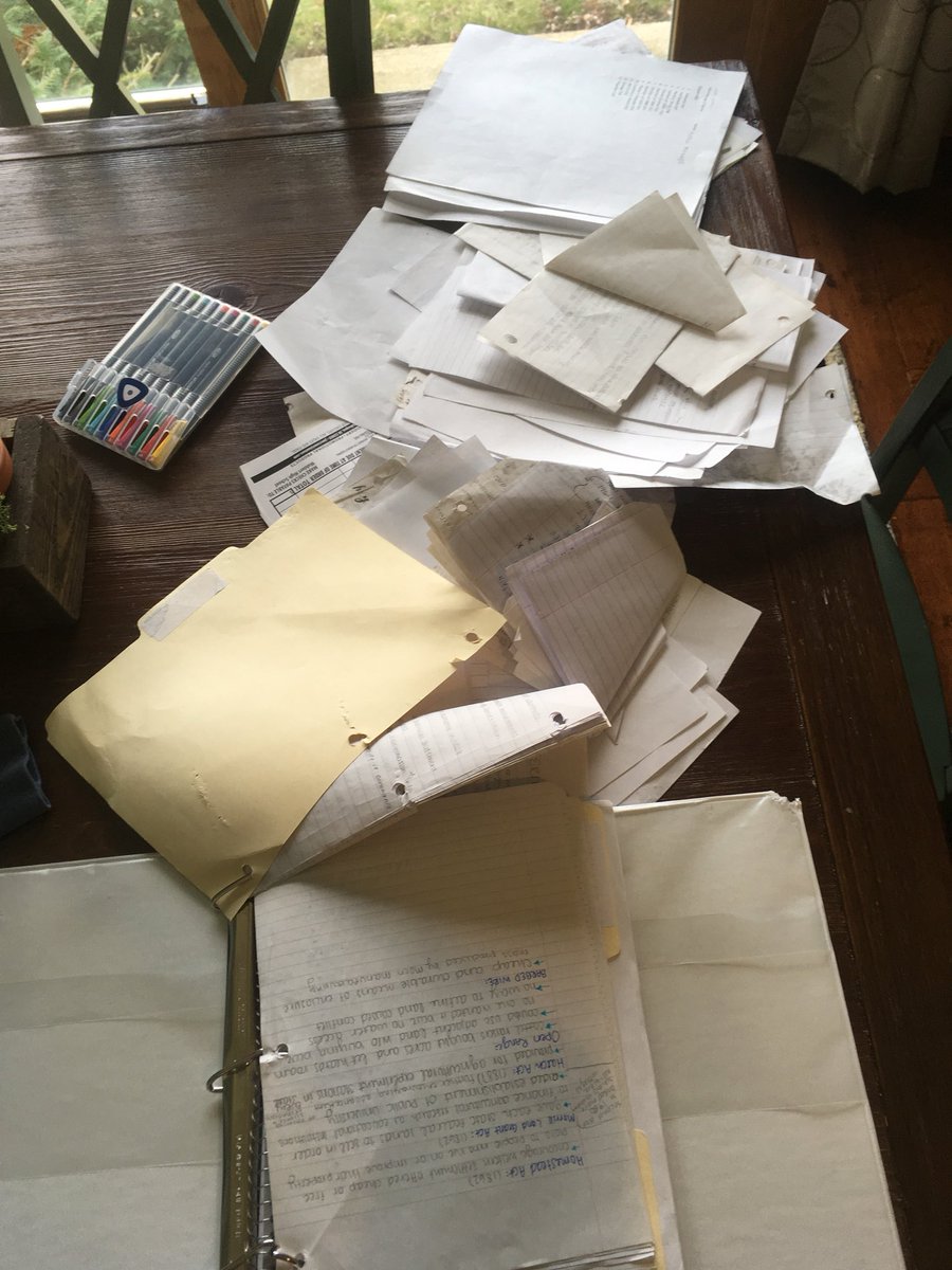 ktkrapfl's tweet photo. So I put my apush binder on top of my car, forgot I put it there and started driving. Everything spilled out in the middle of the street and s/o to the person who ran over my binder with their car. Here’s the aftermath. Please pray for me during the hard time. https://t.co/r0nC3z7UAY