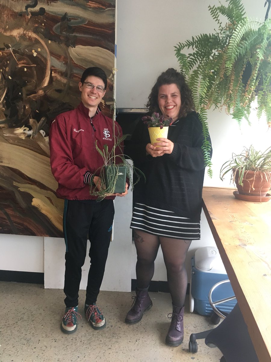 hannahcather's tweet photo. When you both work for orgs that care about the planet, it makes sense to pose with plants, right? So glad @FoodRecovery + @PostLandfill could meet up and do work in the same space; always inspired by what Chris and Faye and the rest of the team do to fight waste on campuses https://t.co/EzN71v0yME
