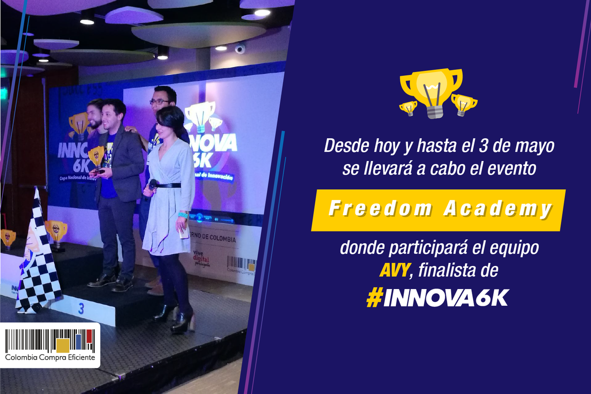 colombiacompra's tweet photo. Desde hoy y hasta el próximo 3 de mayo 👉 Los finalistas de Avy, uno de los equipos ganadores de la Copa Nacional Innovación #Innova6K, participan en el evento #FreedomAcademy en Santa Marta https://t.co/aXwoxvtEoQ https://t.co/8eHcueNO9I