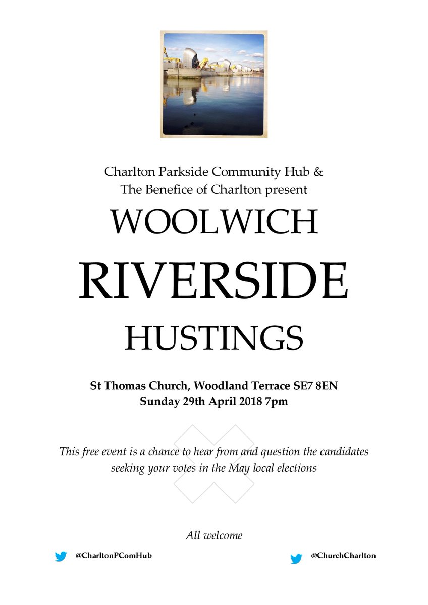 Look forward to attending #Greenwich2018 #Woolwich Riverside #LocalElections2018 #hustings on Sunday. Hope to hear from many residents.