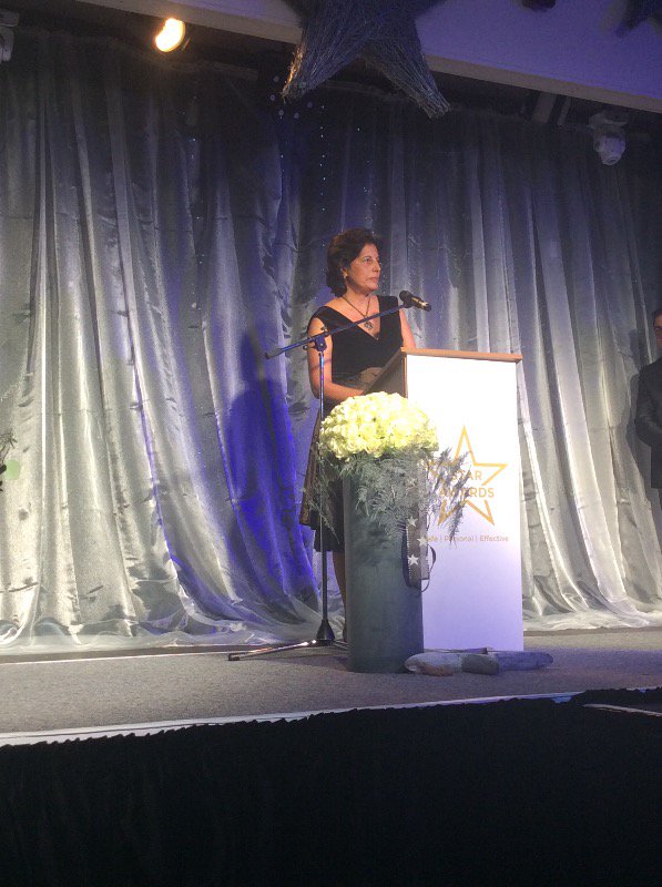 ELHT_NHS's tweet photo. Consultant Neonatologist, Dr Meera Lama, graces the stage to collect her Leadership Award, sponsored by Careers Global. Congratulations! #starawards18 https://t.co/Pr7ioHXqMo