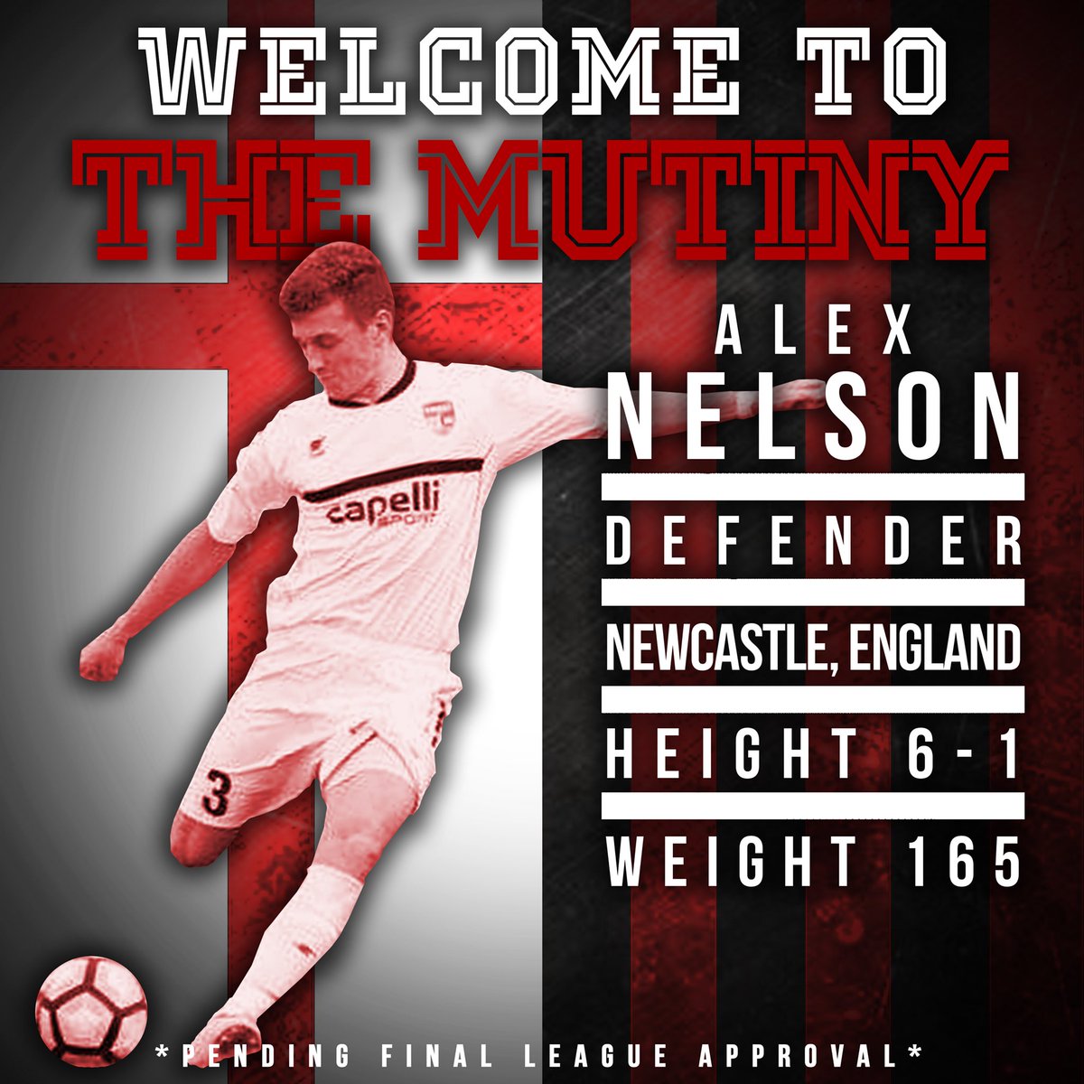 MBMutiny's tweet photo. Welcome Alex Nelson to The 2018 Mutiny! Alex is returning to strengthen the Mutiny defense. Along with stopping opponent’s attacks all summer, he scored a goal against @NorthCarolinaFC U23! #Path2Pro #MutinyRising #MBMutiny https://t.co/dsVMNMn6kL