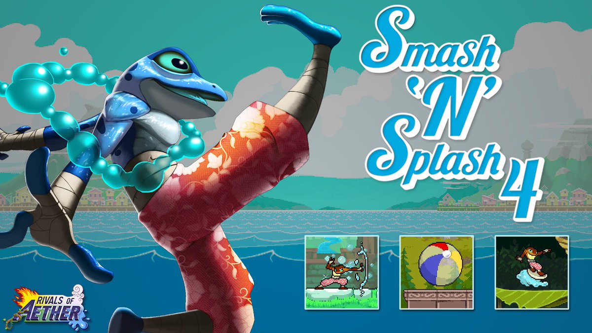 RivalsOfAether's tweet photo. To celebrate Rivals at @SmashNSplash we're releasing Pool Party Ranno!

2 ways to get in on the summer fun:
 1️⃣ Register for Rivals at SnS4 (https://t.co/q8reVXSKtN)

2️⃣ Retweet to get entered into a raffle drawing on 5/2 https://t.co/mwFu9Em8WC