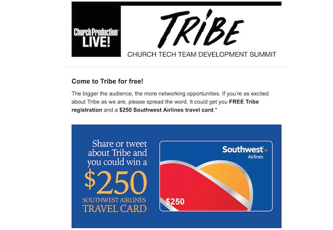 Last Chance for Free Travel and Free Registration for Tribe the Church Tech Team Development Summit #Tribe18VC #churchtech #churchmedia mailchi.mp/churchproducti…