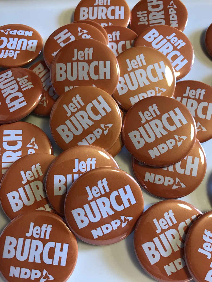 PrincipesaLinny's tweet photo. Hot off the button press! Come get your @JeffBurch_ pin &celebrate with us as we open NDP Thorold Campaign office 2day at 7pm at 57 Front Street South! Come by support #TeamBurch and help us keep this riding orange! #NiagaraCentre #Change4Better https://t.co/P7eRaJYKxB