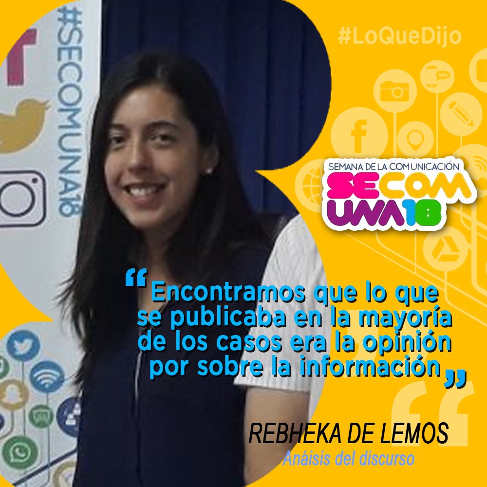SECOMUNA's tweet photo. #LoQueNosDejó
"Encontramos que lo que se publicaba en la mayoría de los casos era la opinión por sobre la información" @RebhedeLemos
Análisis del discurso #SECOM2018 https://t.co/8JP9gs6mSZ