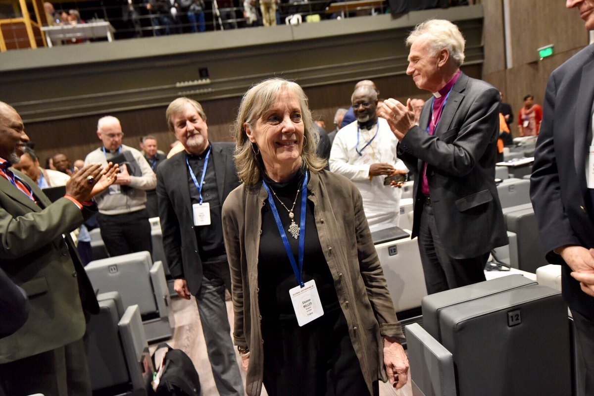 WEAnews's tweet photo. #GCF2018 participants honor Larry & Eleanor Miller's service in giving leadership to the @GCF_FCM over the past 6 yrs and the legacy they leave as tireless #relationship builders, reconcilers & encouragers who have left their personal imprint on the GCF. #LetLoveContinue https://t.co/KDVP9ZuPTo