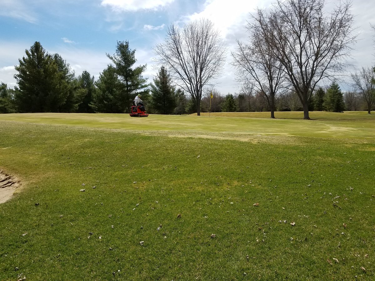 GolfNorthBrook's tweet photo. Rolled greens, new sod, and mowed a couple of select greens due to warmer  microclimate on wooded holes.  Hoping for full mow of all fine turf surfaces next week. #golfnbcc https://t.co/xDboFrxnNB