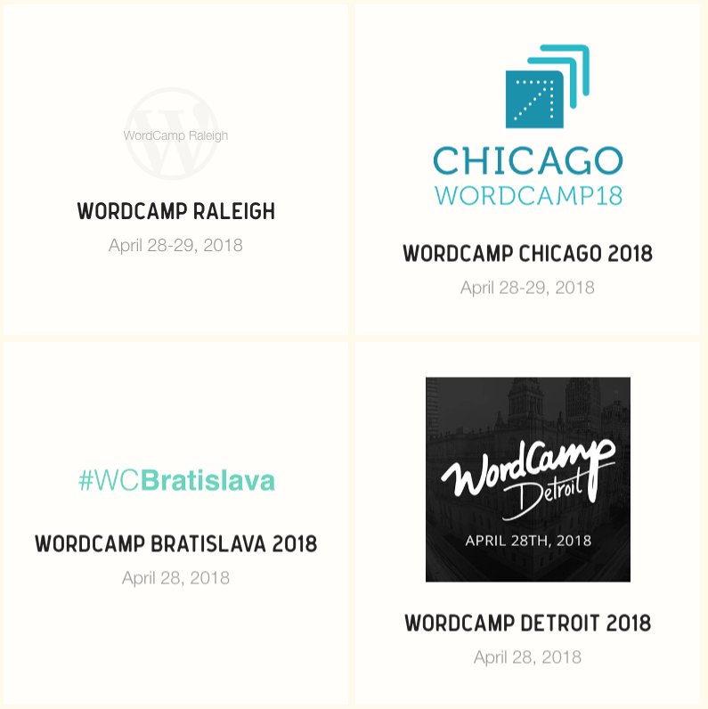 wapuus's tweet photo. 4 #WordCamps this weekend

@wordcampraleigh #WCRaleigh  https://t.co/hCoLzdFoq4

@WordCampChicago #wcchi https://t.co/THnHjGe2Un

#WCBratislava https://t.co/DdADYwSfK7 

@WordCampDetroit #wcdet https://t.co/d4uMK44qzr https://t.co/0ZBoFTxcli