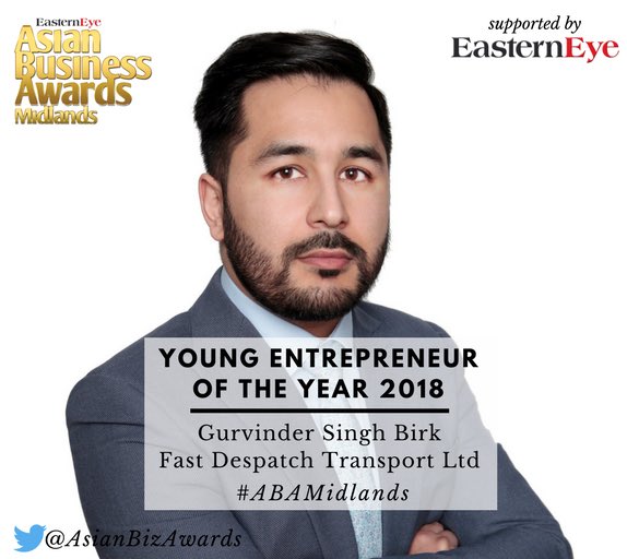 AsianBizAwards's tweet photo. Our Young Entrepreneur of the Year 2018 is Gurvinder Singh Birk, Founder of Fast Despatch Limited - congratulations!

Transport logistics company FDL started with just 2 vehicles, today it operates over 600 &amp; has become one of the leading last mile delivery experts. #ABAMidlands https://t.co/nY4ikw24o0
