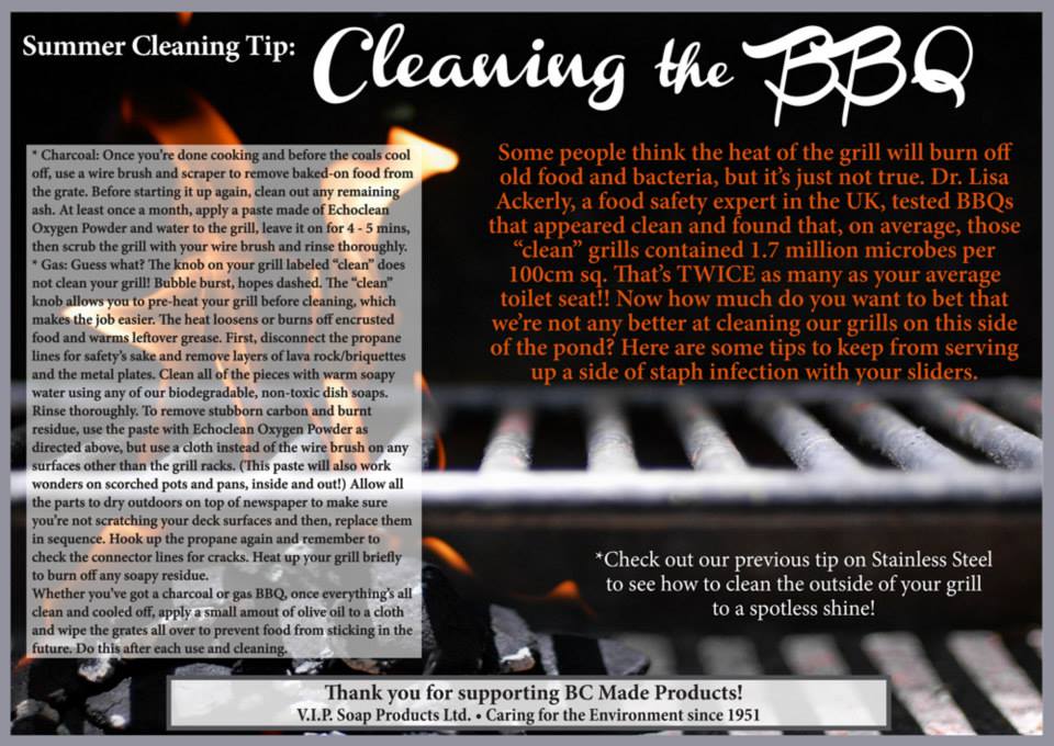 VIPSoapProducts's tweet photo. Oh sun, how we've missed you! Summer is coming and that means backyard BBQ season, here's how to get yours in tiptop shape for grilling! #summer #sun #BBQLife #keepingitclean #greenclean #Echoclean #vipsoap #madeinBC ππβ»οΈ https://t.co/N6krqNqkoD