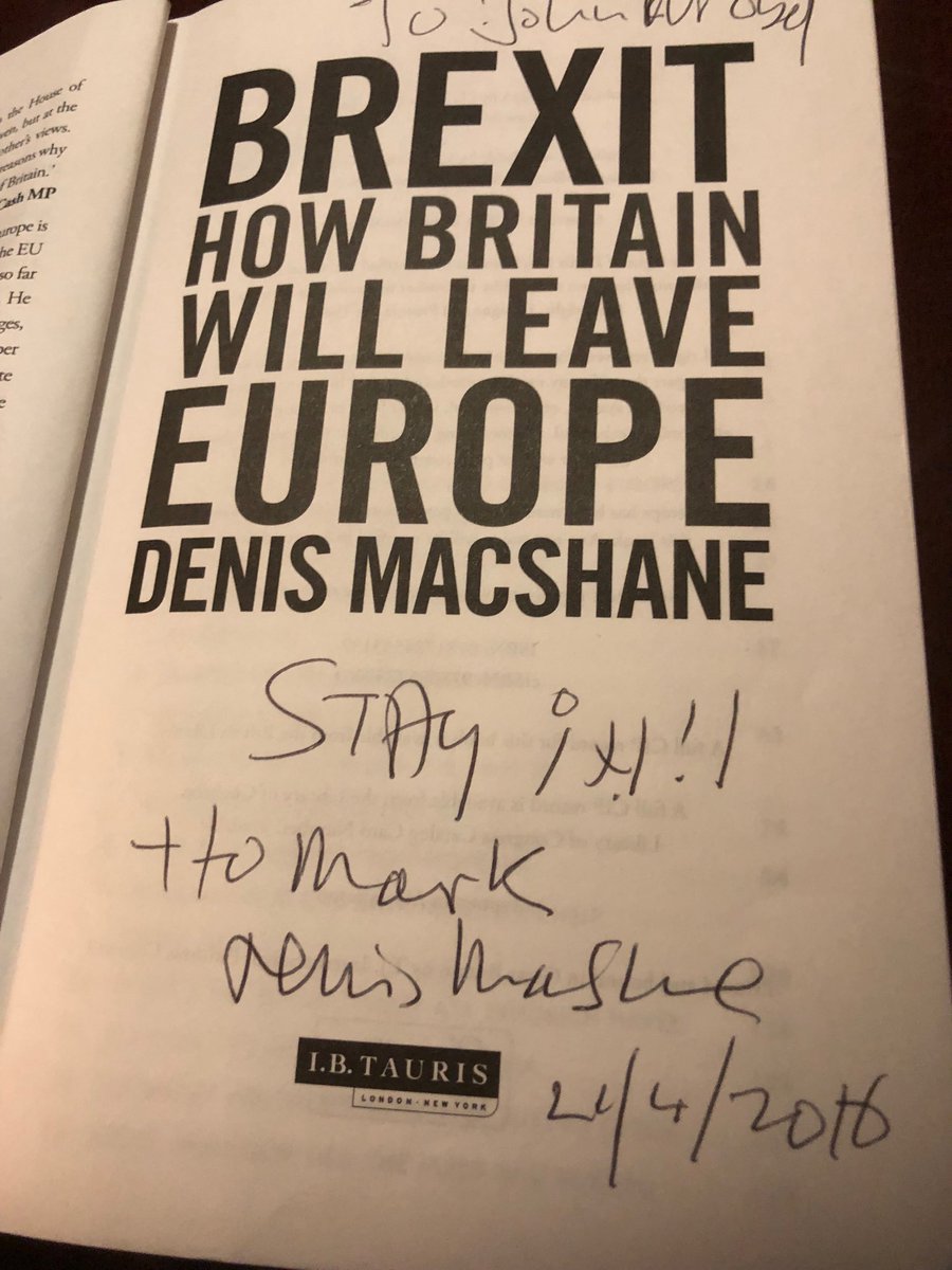 earnshaw1's tweet photo. Great dinner tonight @GayhussarsSoho with @ToniCowanBrown - and Denis Macshane book proudly pride of place on book case! Now time for #howtostopbrexit! https://t.co/MSQpHSzCrq