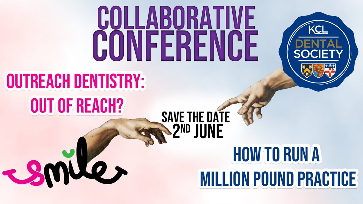 kclsmilesoc's tweet photo. SAVE THE DATE!
2nd JUNE, SmileSoc and DentSoc Conference
Speakers, trade fayre, prizes and more. A fantastic networking opportunity! More details coming soon so watch this space 👀 https://t.co/S2itDV2kcS