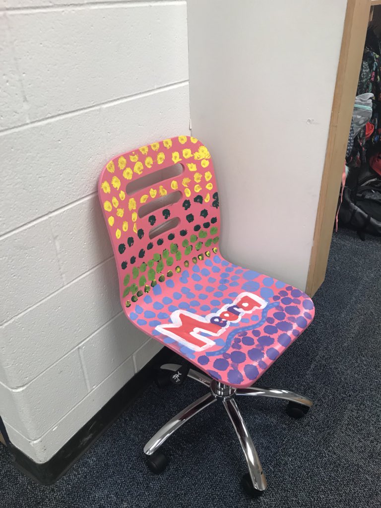 LeopardsLES's tweet photo. ❤️ Art Club project- personalized chairs! Love how colorful they make our school! Thanks for sharing your talent with us! @LeopardsLES @Lrncooper #teachLES @bvschools https://t.co/5PJF17vdSw
