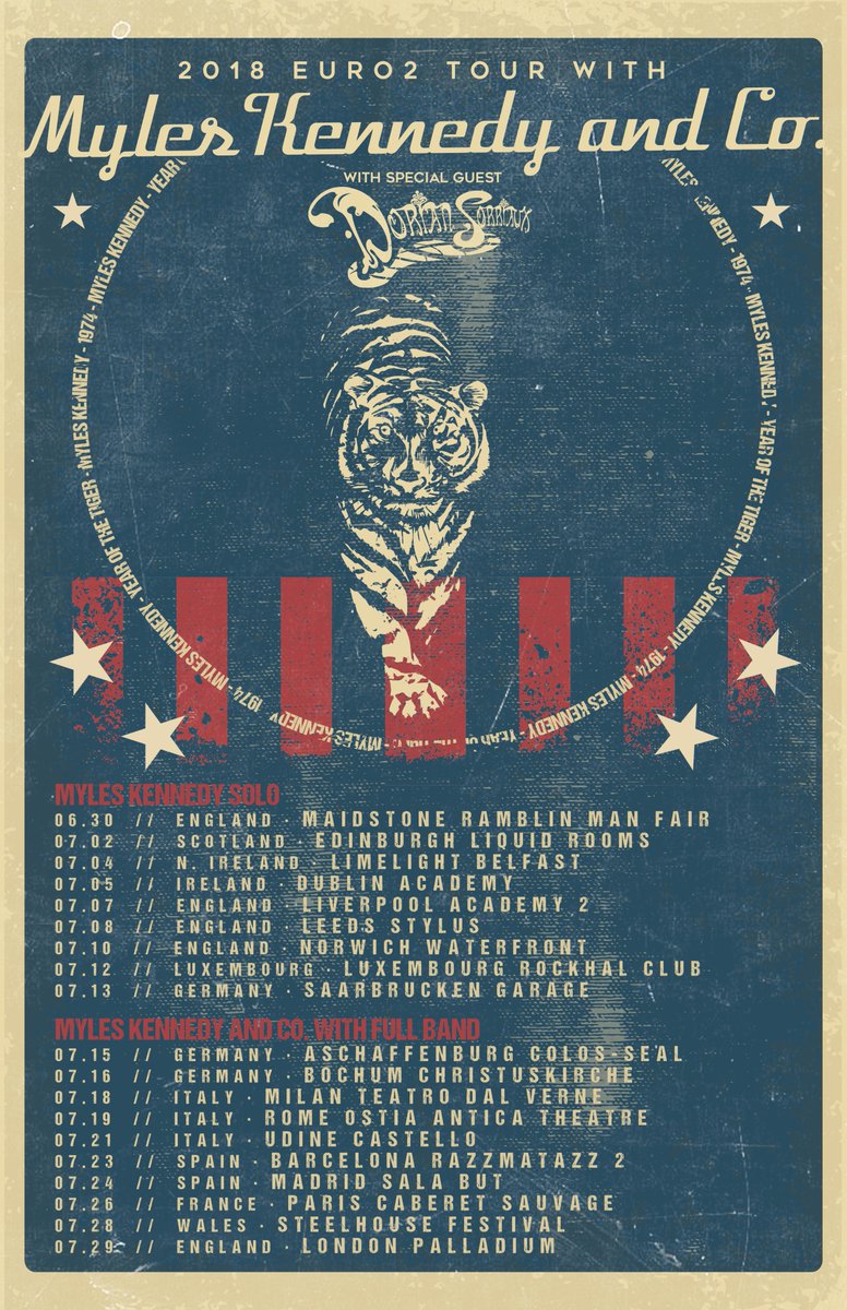 The #YearOfTheTigerTour Euro 2 tour is on sale now!

Half Myles acoustic  - Half Myles Kennedy &amp; Co. (full band)

Tickets and VIP Meet &amp; Greets are on sale now at MylesKennedy.com!

#YearOfTheTiger #MylesKennedyAndCo