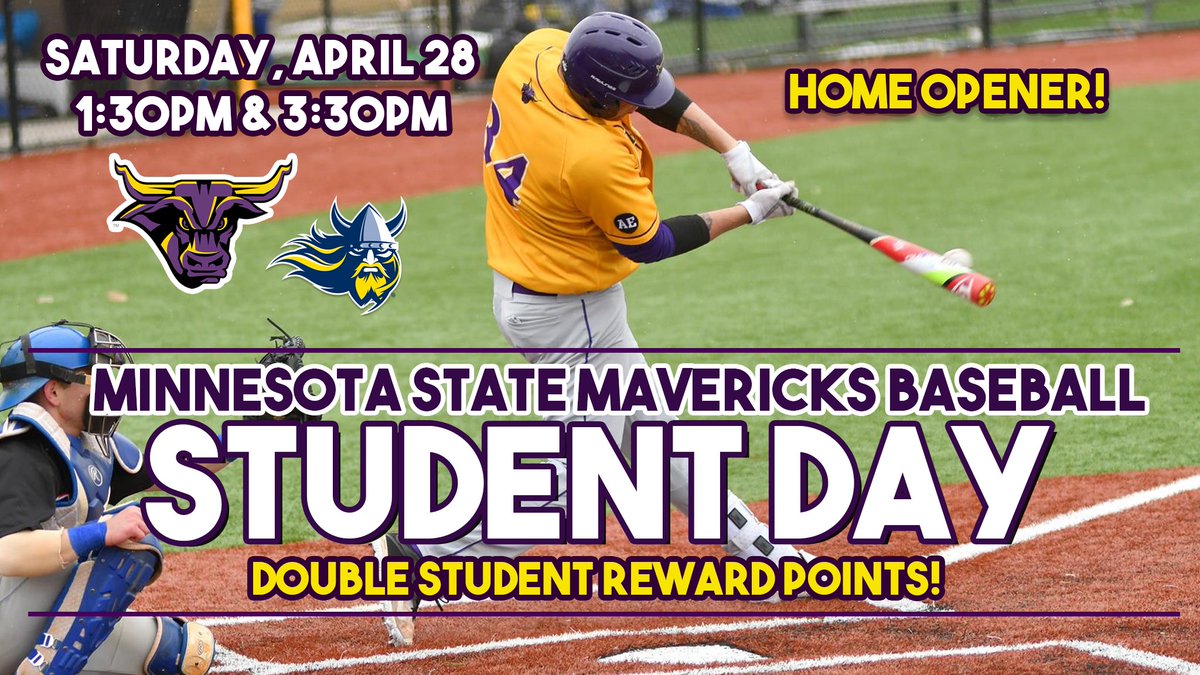 StomperMaverick's tweet photo. Tomorrow is the @MinnStBaseball HOME OPENER! Plus it's Student Day! ✌️Student Rewards! Who's bringing the peanuts and Cracker Jacks?! #MavFam https://t.co/2sdqwH1uIC