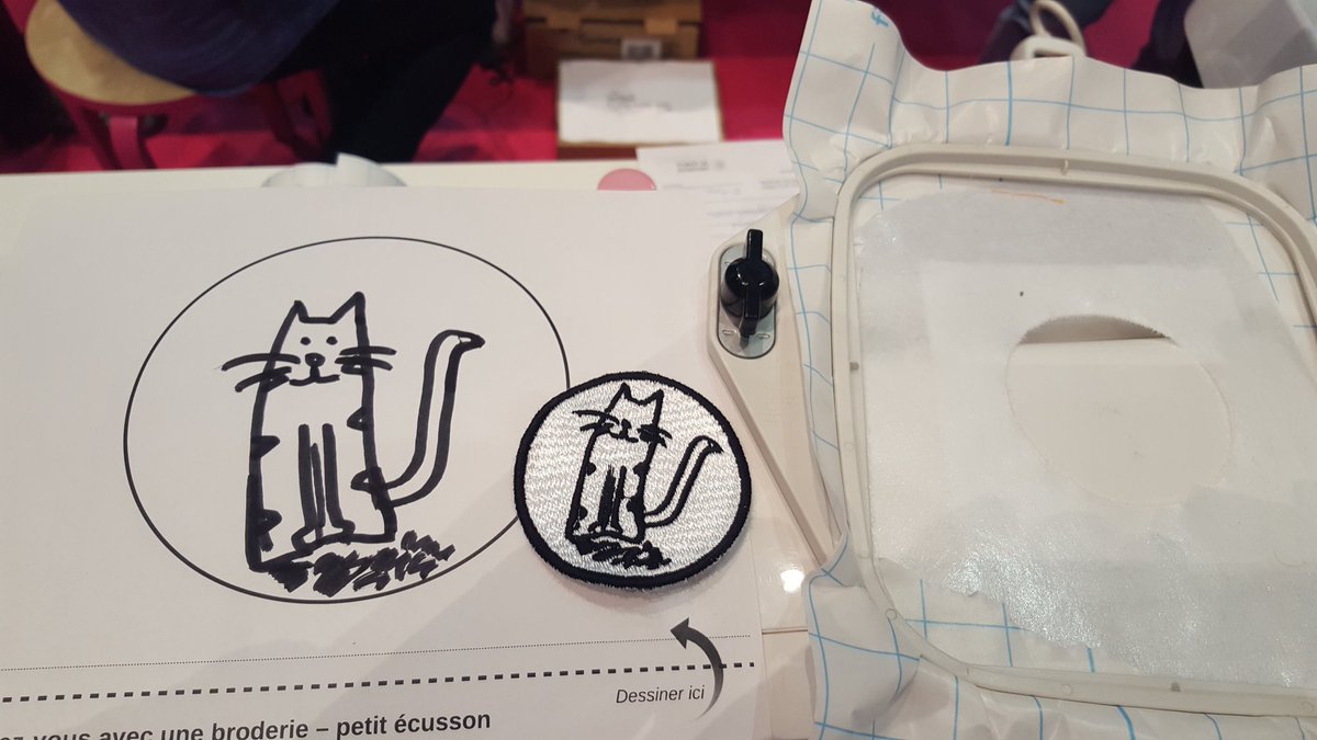 DKSch's tweet photo. #embroideryforchange - embroidery for truth, in and through fabric. Retweet that, cat lovers. @tecfa @unige straining to keep up with participants' creations @livregeneve https://t.co/aWAfl879wm