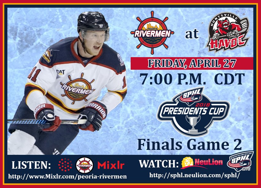 Peoria_Rivermen's tweet photo. LET'S GOOOOOO!!!! 7 PM start for Game 2 vs @HuntsvilleHavoc at the @VonBraunCenter
#LetsGoRivermen #LetEmDrop #DoOrDie
Watch Party: Bullpen Sports Bar & Grill
Watch: https://t.co/KTE4D5QGPs
Listen: https://t.co/x2oEKUCW6o https://t.co/hhCfSzyZ9M