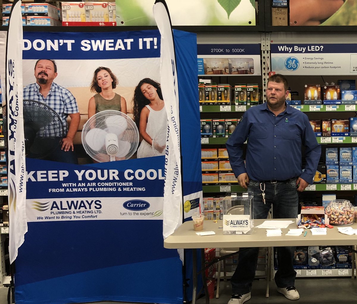 Exclusive savings on #airconditioner installs by Always Plumbing &amp; Heating this weekend only @Lowes_Canada in <a href="/southcommonyeg/">South Common</a> Come down and say hi!