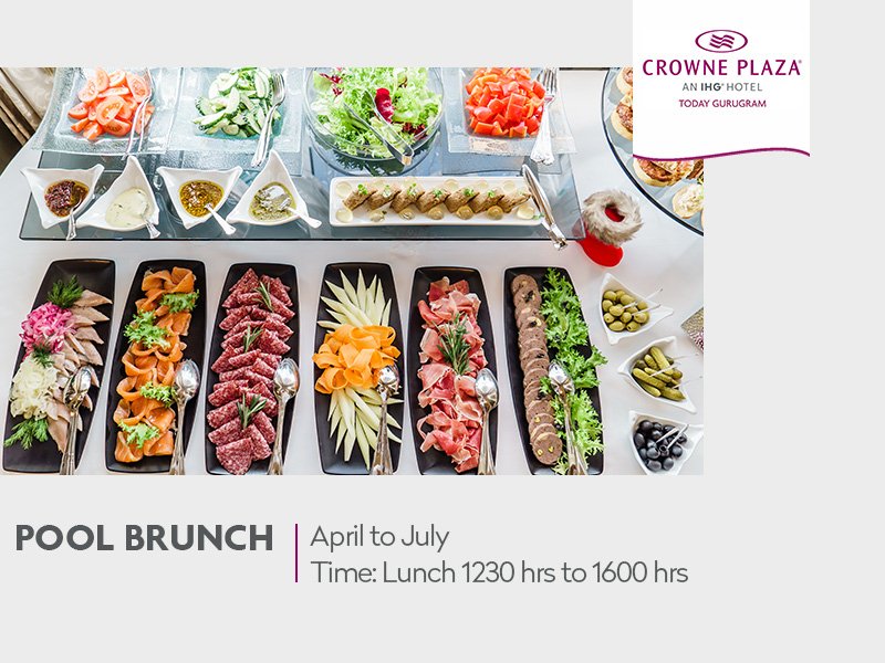 CrownePlazaGGM's tweet image. Unwind amidst the bright and classy ambience of Café G as you indulge in a lavish brunch buffet followed by a relaxing swim in our pool. 
Make your reservation at: +918860027121
#PoolBrunch #SundayBrunch #CrownePlaza #Gurugram