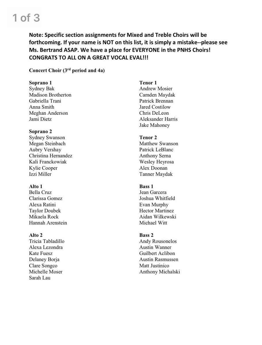 pnhschoirs's tweet photo. choir placement 2018-2019 https://t.co/wRcg0RxvW7