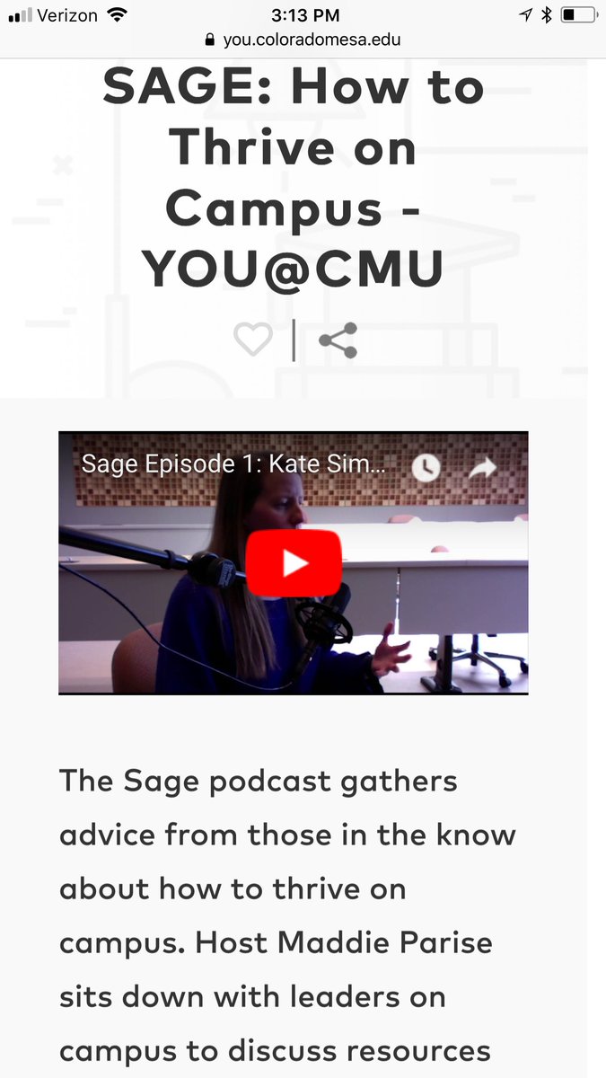 Check out CMU student Maddie Parise’s podcast SAGE where she talks to leaders on campus about how to thrive in college. Sign on to You.coloradomesa.edu and search “Sage”. Someone you want to hear from? Let us know. #wisdom #YOU #MavUp