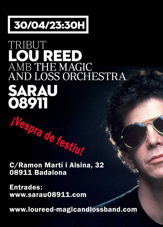 LouReedMagic's tweet photo. 30 de abril, víspera de festivo, concierto homenaje a @LouReed en el Sarau de Badalona! Take a walk on the wildside! https://t.co/WyMBrmLhxs
@DiarideBadalona @bdncom @Totbadalona @AjBadalona @conciertosbcn @RevistaMusCat @LouReed @diarimaresme @iCatfm @Montgat @Barcelones https://t.co/P7A9avQOHB