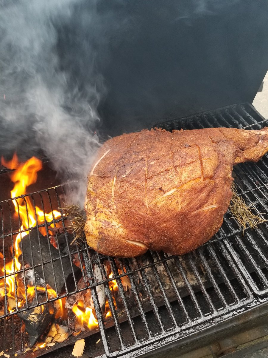 BarHeron's tweet photo. Local grown pork smoking on our deck smoker/grill...on our special menu,,,also new to the menu,,Tachos..pulled pork, chili, bacon, cheese, grilled onions. https://t.co/p1OAVNmUBo