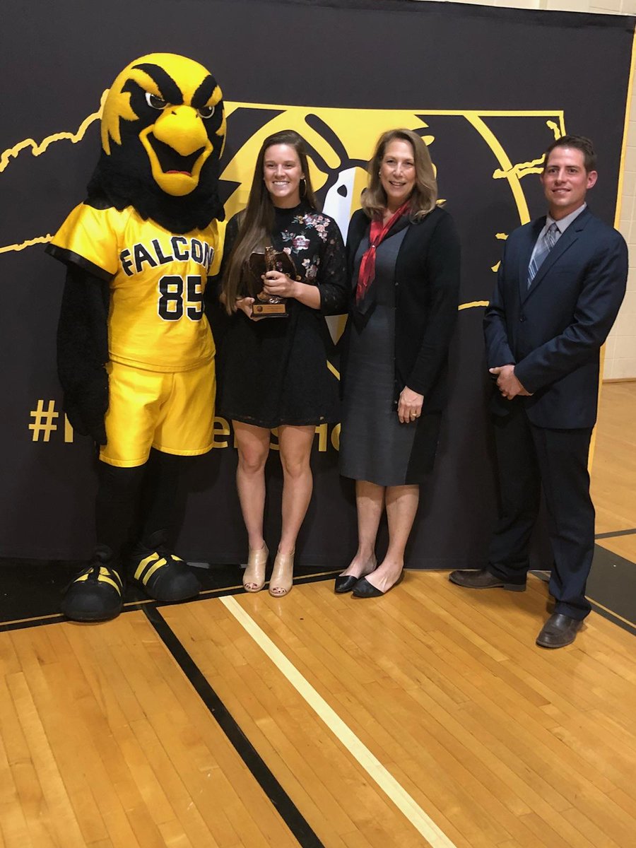 PfeifferSball's tweet photo. Struttin' our Falcon feathers at the Athletic Banquet on Monday night with three top-notch awards: Dr. Fred West Academic Award (Bailey Sherrill), Lefko Sportsmanship Award (Stephanie Fortner), &amp; Most Valuable Player (Vada Blue Sherrill). https://t.co/1NDQayqKnR
