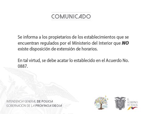 GoberLoja's tweet photo. COMUNICADO | Intendencia General de Policía informa. https://t.co/kCJs364171