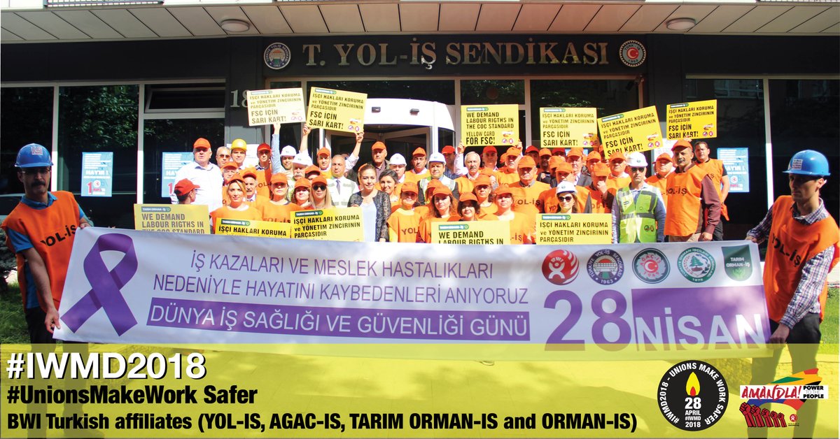 BWI Turkish affiliates YOL-IS, AGAC-IS, TARIM ORMAN-IS and ORMAN-IS commemorated workers killed at work. With deadly accidents becoming a chronic problem in Turkey, they demanded April 28 be recognized as an official day of mourning  #IWMD2018
#UnionsMakeWorkSafer