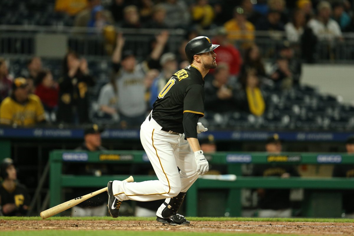 Pirates's tweet photo. TIE GAME!!!

OHHHHH #HAVEMERCER

@jordy_mercer with a bases-clearing double and he's on third with no outs and the game knotted at 5!

#LETSGOBUCS https://t.co/L5N9OxeE4L