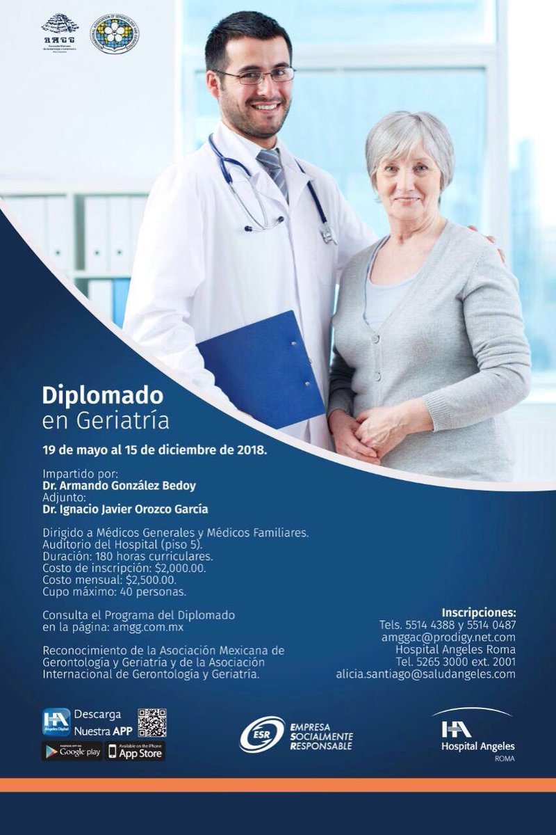amggmexico's tweet photo. ¿Ya te inscribiste a nuestro Diplomado en Geriatría para médicos generales y familiares? Todavía estás a tiempo. Cupo limitado. Iniciamos el 16 de mayo en @HAngelesRoma #AMGG2018 https://t.co/MUK0kItj2g https://t.co/qdBBKZBMCa