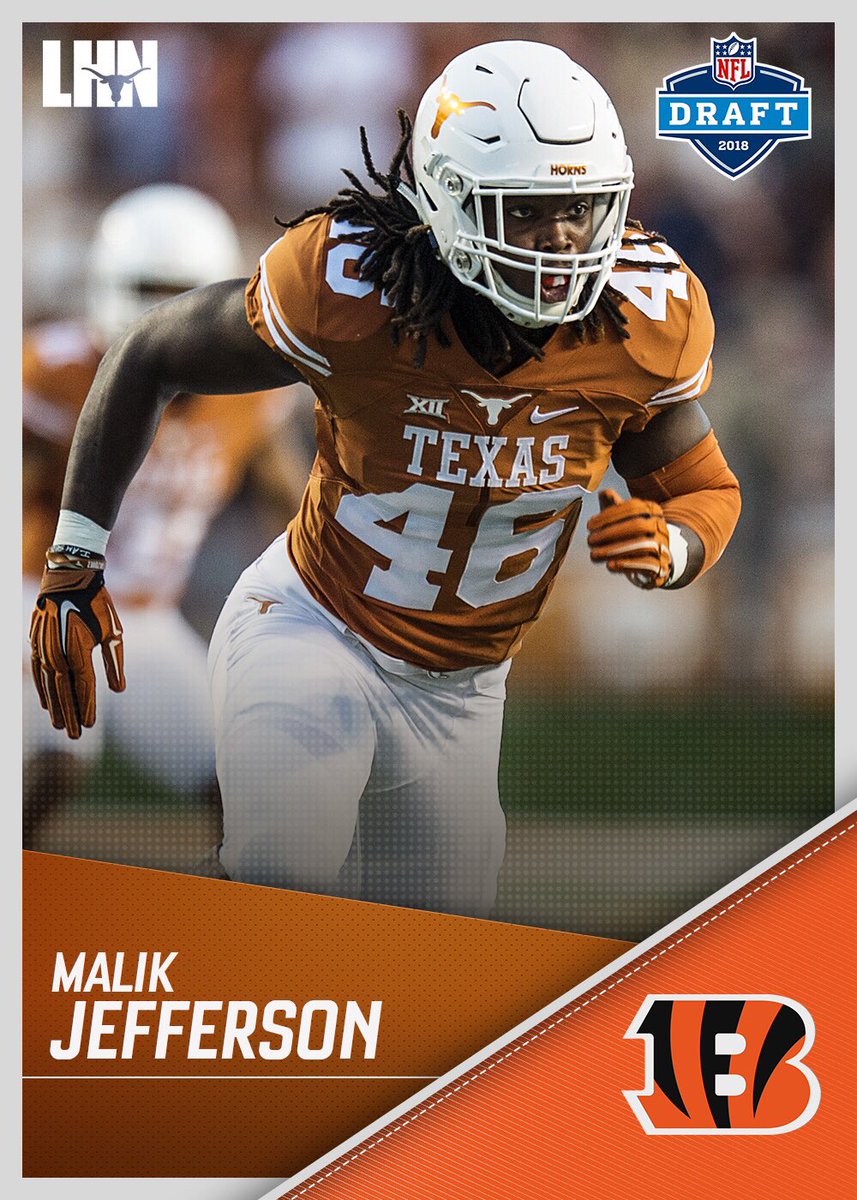 Malik Jefferson selected by the Cincinnati Bengals in the 3rd round. Jefferson was the 78th overall pick in the #NFLDraft. #HookEm