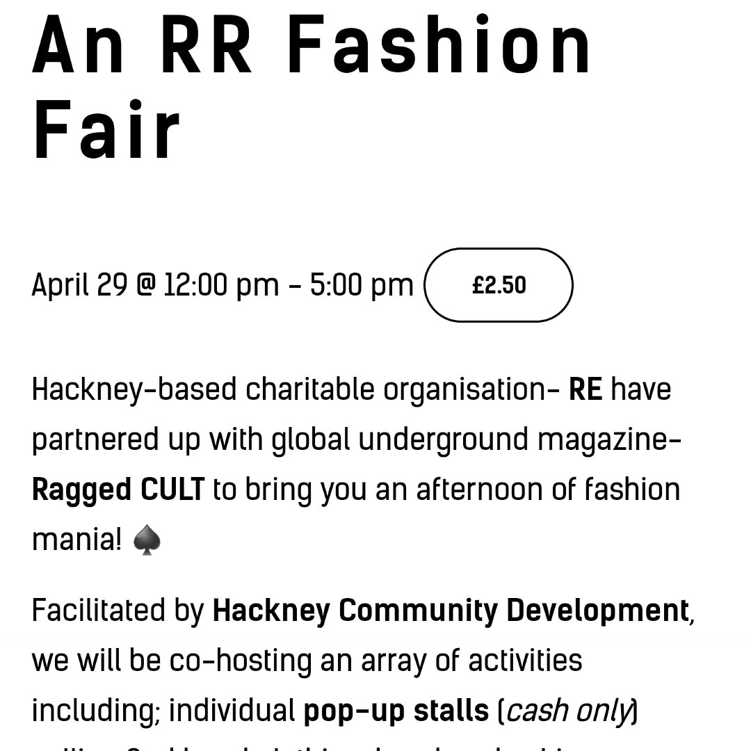 raggedcult's tweet photo. Just a reminder to come and see us Live this Sunday (29th) at our @Fash_Rev event in association with Re. Charity at #GilletSquare in east London 👌🏾 https://t.co/Bg8caQDS8T