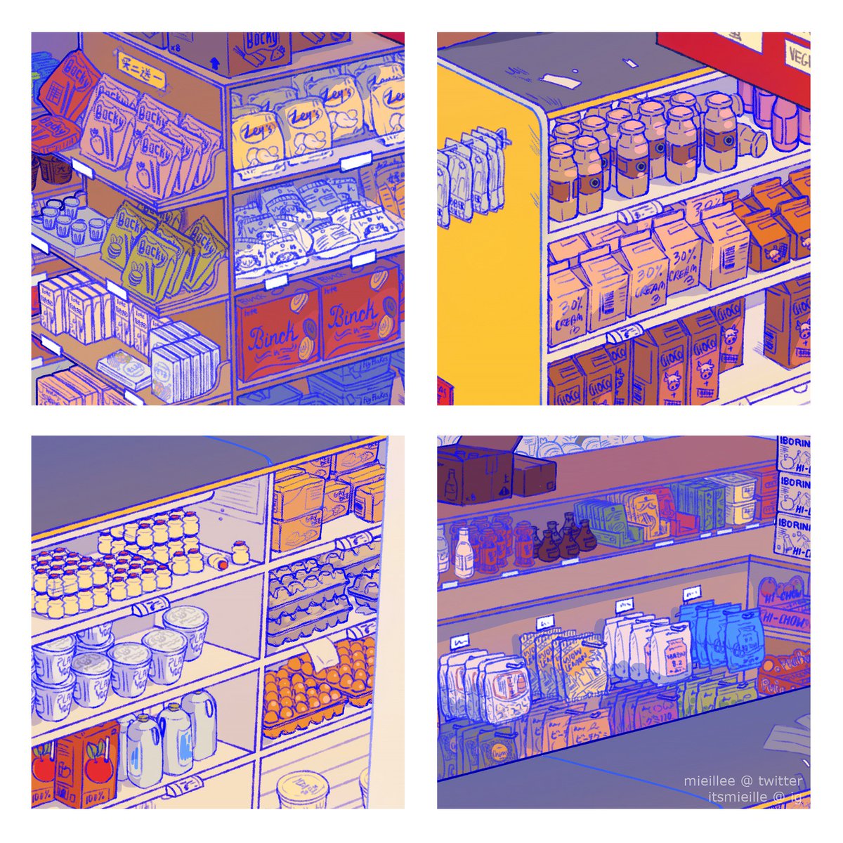 a..supermarket i drew for a class ! not sure how i feel about the colours but i probably spent too long on the linework o)-<<<