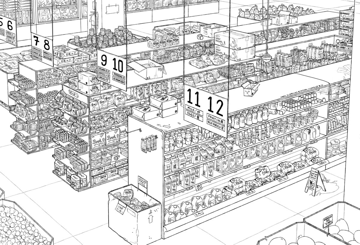 a..supermarket i drew for a class ! not sure how i feel about the colours but i probably spent too long on the linework o)-<<< 