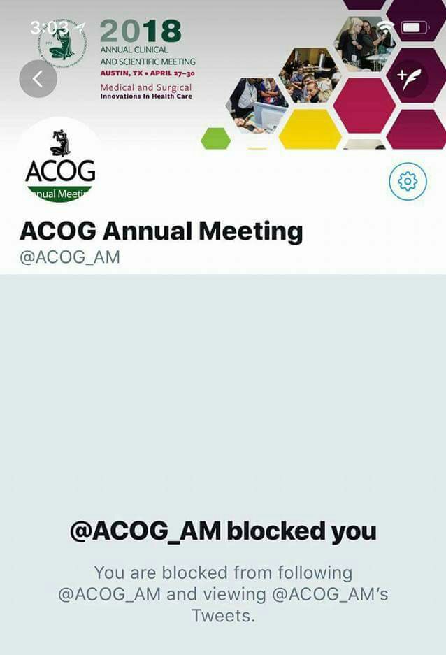 KaryLopezR's tweet photo. @ACOG_AM @stevieintheUS @drshannacombs @cmmorosky @LeeFSmither @acognews @symplur Why do you guys block people? Is it because we are trying to inform women around the US the dangers of #Essure? #ACOG2018 https://t.co/IKQUkxqRwN